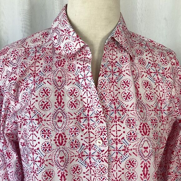 Foxcroft Easy Care Poplin 3/4 Length Flip Cuff Sleeve Blouse Women’s Large Stret - Picture 4 of 9